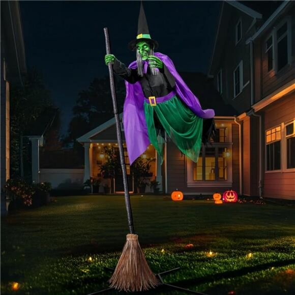 Halloween Decorations Outdoor - 12 Ft Animated Hovering Witch Animatronics Prop - Picture 1 of 7